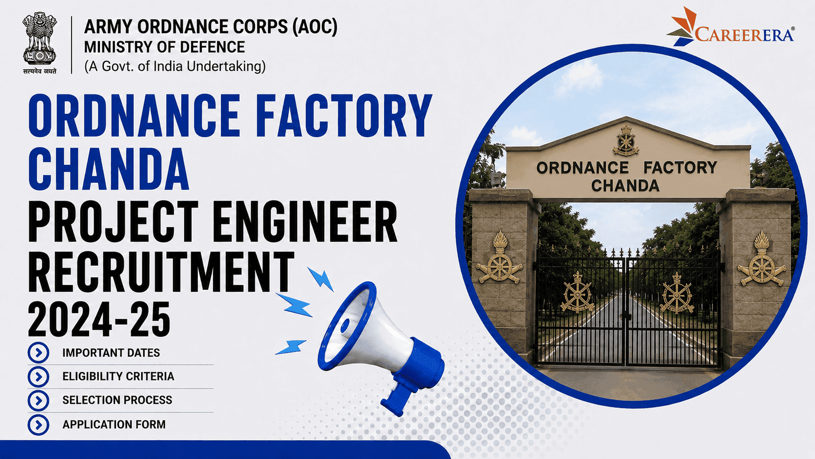 Ordnance Factory Chanda Project Engineer Recruitment 2024-25 Application Form