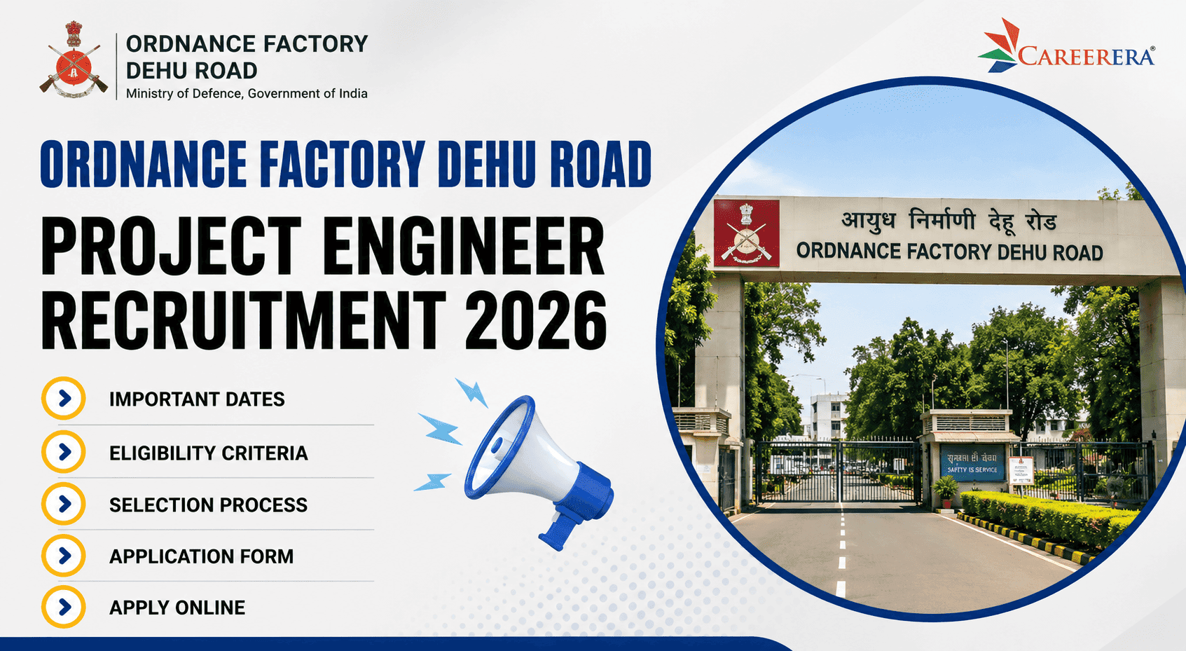 Ordnance Factory Dehu Road Recruitment 2026: 13 Project Engineer Vacancies