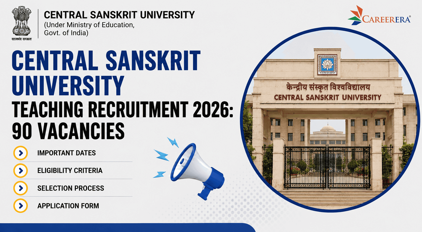 Central Sanskrit University Teaching Recruitment 2026: 90 Vacancies
