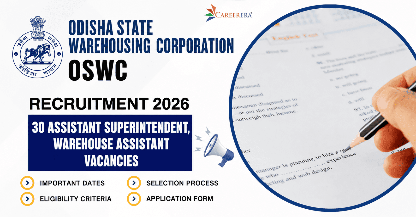 OSWC Recruitment 2026: 30 Assistant Superintendent, Warehouse Assistant Vacancies